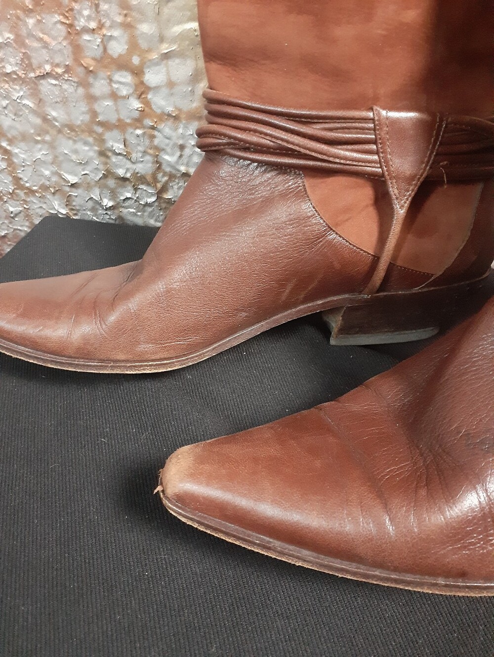 Vintage Via Spiga Two-Tone Leather And Suede Brown Western Boot with Wrap Strap - Picture 15 of 16